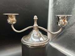 Pair of Preisner weighted sterling double arm candlesticks…..8”w x 3-1/2” tall…..584 total grams