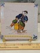 Two(2) Vintage ceramic Delft Dutch 19th century polychrome tiles 5" X 5" square x 1/4" thick...
