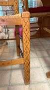 Exquisite custom built table and chairs……custom built in 1972 in Nicosia, Cyprus from oak(?). There are no nails except on the chairs to hold the rush seating in place. Chairs are hand carved…..one small blemish on table top