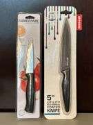 (2) NEW knives…..Farberware 3-1/2” paring knife and AR+COOK 5” utility non-serrated coated knife