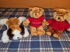 Two FAO Schwartz bears and a TY Beanie Buddy dog.