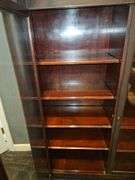 Beautiful vintage mahogany double-sided glass front bookcase/curio cabinet w/working locks & key 52x19.5x61.5...each side interior measures 24.5x12 CONTENTS ON TOP NOT INCLUDED...