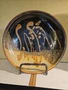 Beautiful very large round pottery bowl 15.75" x 3" w/stand...