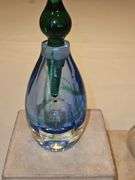 Beautiful bue & green crystal glass perfume bottle w/stopper + additional glass bottle w/stopper...