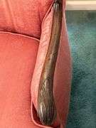Antique coral upholstered accent chair…..29-1/4 x 20-1/2 x 18 tall to seat (34-1/2 tall overall)