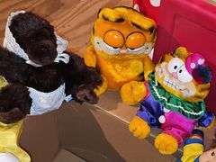 Vintage stuffed animals in good shape.