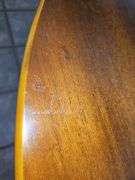 Pier 1 imports table and four chairs. Includes 18 inch leaf. Table is 47.5 x 30.5 in tall. Chairs are 18x 17.5x 39 in tall. Seat height is 18 in.