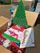 Box of mostly new Christmas decor