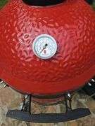 Red Kamado Joe Grill on rollaround iron stand w/cover and some like new accessories...