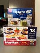 (2) NIB sets…..GoodCook EveryWare 18-pc food storage set and Frigoverre Plus Clik Clak System food storage set