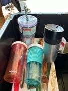 27 gallon tote and contents…..kitchen gadgets, NIB kitchen sink set, NIB 30-piece Rubbermaid food storage set and much more