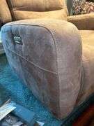 Flexsteel Industries tan microsuede power rocker recliner with adjustable head rest and USB port on side…..in really good condition, only 1 small stain found and chair is fully functional…..37 x 22-1/2 x 19 tall to seat (49 tall overall)