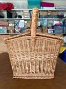 Picnic basket with 4 teacup sets and 4 Libbey wine glasses…..perfect for a child’s tea party/picnic or for an adult cheese/wine picnic