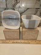 Pair of Beautiful Alex Marshall Handmade Stoneware 4" Square Bowls in Grey-White Stripe SEE DESCRIPTION FOR DETAILS...