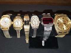 Grouping of non-working watches. Jules Jergensen, Bulova, Lady Elgin, Anne Klein. Ladies Bulova Accutrons are rolled gold plate.
