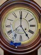 Waltham Regulator Schoolhouse 31 Day Chime Mechanical Wall Clock w/Key…..clock is not damaged but will not stop chiming and seller didn’t know how to fix so there is a pencil in place to stop chime…..approx. 28” tall