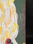 Original signed Mose T chunky white frog Folk Art with signature soda can tab hanger…..6-3/8 x 9-1/4