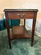 MCM Federal-Style single drawer side table with glass overlay…..16 x 25 x24 tall