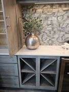 Large Antique Glaze Glass Bottle ~ 12x16 INCLUDES ARTIFICIAL PLANTS...