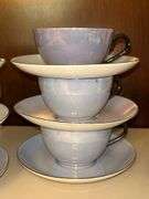 19 pieces of Victoria Czechoslovakia Blue Luster porcelain…..6 cups, 6 saucers, 1 creamer and 6 dessert plates…..minor chipping on creamer bottom and all show usage……overall this set is very pretty