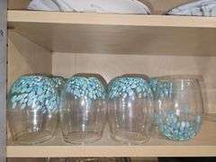 Collection of vintage stemmed glasses + twelve(12) 4.5" stemless tumblers...
