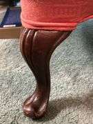 Antique coral upholstered accent chair…..29-1/4 x 20-1/2 x 18 tall to seat (34-1/2 tall overall)