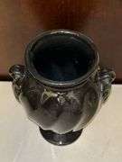 Beautiful Haeger black ceramic urn-style home decor piece with swirl pattern…..6-1/2 across x 9 tall