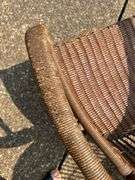 Pair of faux wicker barrel back chairs…..sturdy - shows wear from normal use…..26 x 18-1/2 x 16 tall to seat (28 tall overall)