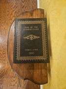Vintage-look half-moon table w/vintage-look book(actually a box) stationary on top 22x11.5x27.5x30(including book)...