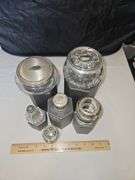 Collection of vintage glass containers w/Sterling lids or rims...