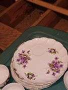 Vintage hand painted Sweet Violets snack set. 8 plates and 6 cups.