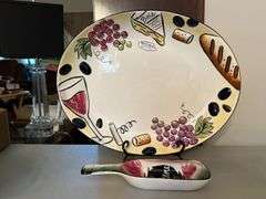 NIB Clay Art “BUON VINO” hand painted 2-piece chip n’ dip set