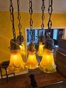Beautiful Vintage MCM Chandelier 13" round x 40" ceiling to bottom of lowest hanging globe w/five(5) Gorgeous Stuben Glass Globes...