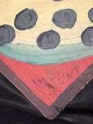 Original signed Mose T yellow meat watermelon Folk Art with signature soda can tab hanger…..18 x 9-1/4