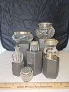 Collection of vintage glass containers w/Sterling lids or rims...