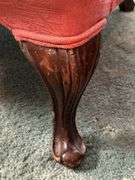 Antique coral upholstered accent chair…..29-1/4 x 20-1/2 x 18 tall to seat (34-1/2 tall overall)