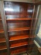 Beautiful vintage mahogany double-sided glass front bookcase/curio cabinet w/working locks & key 52x19.5x61.5...each side interior measures 24.5x12 CONTENTS ON TOP NOT INCLUDED...