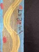 Original signed Mose T chunky yellow frog Folk Art with signature soda can tab hanger…..3-1/2 x 21-1/2