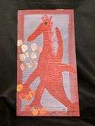 Original signed Mose T red Tiko bird/dino Folk Art with signature soda can tab hanger…..6-3/4 x 12