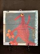 Original signed Mose T red Tico bird Folk Art with signature soda can tab hanger…..9 x 9