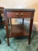 MCM Federal-Style single drawer side table with glass overlay…..16 x 25 x24 tall