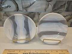 Pair of Beautiful Alex Marshall Handmade Stoneware 6" Classic or Urban Round Bowls in Grey-White Stripe SEE DESCRIPTION FOR DETAILS...