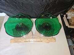 Pair of Gorgeous Vintage Sterling Cement Filled Pedestals/Candle Holders w/Green Glass Candy Dishes 528.6 total grams...