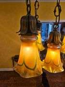 Beautiful Vintage MCM Chandelier 13" round x 40" ceiling to bottom of lowest hanging globe w/five(5) Gorgeous Stuben Glass Globes...