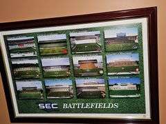 Framed poster SOUTHERN SEC CONFERENCE BATTLEFIELDS 35x24.75 in tall.