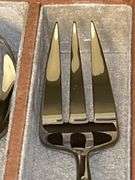 Gorgeous Reed & Barton 2-piece serving set in vintage Neiman Marcus microsuede lined leather box