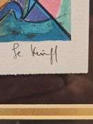 Beautifully framed and double matted reproduction of original lithography by artist Linda Le Kinff & numbered 195/295 14x16...
