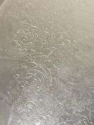 Lovely silver plate footed tray. Engraving on underside as shown. 16.5 x 1.5 in tall.