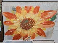 Christian artwork, crosses, Angels, friends, and a flower painting on a board