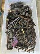 60qt Clear View tub of Lionel O Gauge train tracks, MARX controllers, bridge, trestle…..there is rust and guarantees that set is complete….please see all pics, especially seller’s pic of complete setup